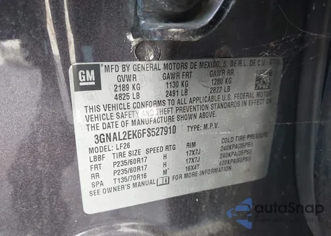 2015 Chevrolet Captiva Sport 2Ls from USA, damaged, VIN 3GNAL2EK6FS527910